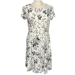 H&M Short Sleeve Black, Gray & Off-White Round Neck A-line Midi Dress Sz 14